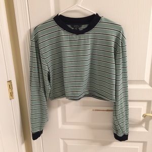 striped cropped long sleeve top (ae)